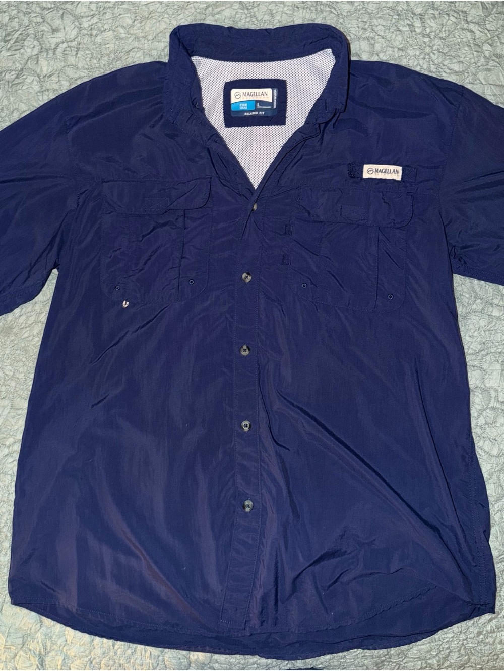 Magellan Outdoors Men’s Navy Short-Sleeve Fishing Shirt Jacket